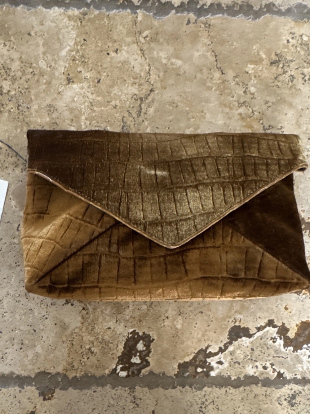 Dries Van Noten Brown Croc-Embossed Velvet Envelope Clutch
